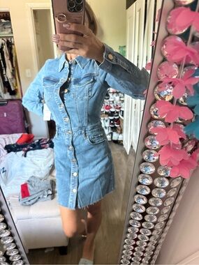 Guess Light Blue Denim Button-Front Shirt Dress